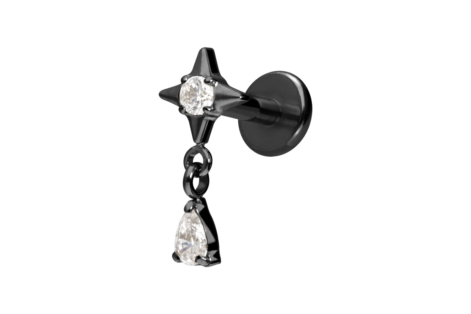 Titan Labret Piercing mit Innengewinde STERN + KRISTALLTROPFEN